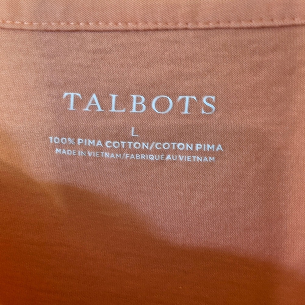 Talbots Scalloped Boat Neck Top Women Large Coral Orange Pima Cotton Classic Tee - Picture 3 of 10
